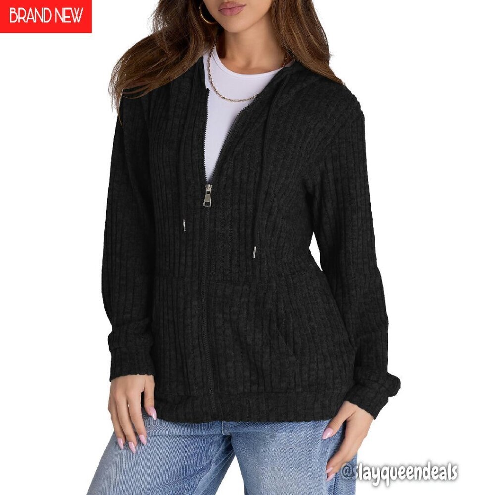 Oversized Zip Up Hoodie Women's Long Sleeve Sweatshirt Lightweight Jacket - Picture 1 of 8